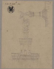 Berlin, Spittelmarkt. Entwurf zur Gertraudenkirche. Die Spitze des Turmes mit bekrönender Figur des Erzengel Michael