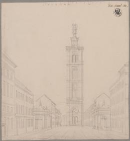 Berlin, Spittelmarkt. Entwurf zur Gertraudenkirche. Der Turm in der Flucht der Leipziger Straße