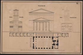Berlin. Friedrichswerdersche Kirche. Projekt Hirt. Aufriss, Grundriss und Querschnitt