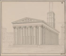Berlin. Friedrichswerdersche Kirche. Antikisierender Entwurf in Form eines römischen Tempels. Perspektivische Ansicht