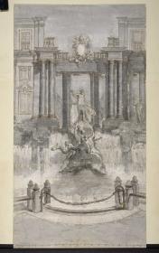 Entwurfsvariante zu Fonatna de Trevi in Rom mi Neptun,Tritonen