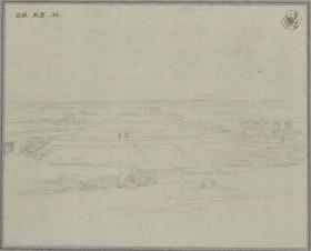 Landschaft mit einer Ringwallanlage im Vordergrund
