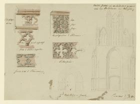 Prenzlau, Marienkirche, nördlicher Giebel, Westportal, Oranamente der Friese und des Hauptgesimes