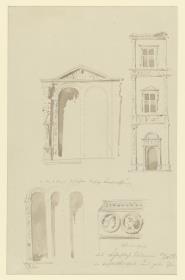 Wismar, Fürstenhof, Aufriß des Portaljoches, Terrakottafries, Fensterrahmung
