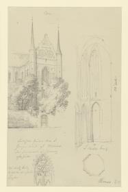 Wismar, Nikolaikirche, Innenaunsicht, Pfeilergrundrß; St. Georg südliches Querhaus,Maßwerkfenster
