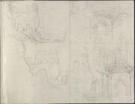 König Yngurd. Trauerspiel von Adolf Müllner. Vorstudien zu einem Felsenschloss und einem großen Saal