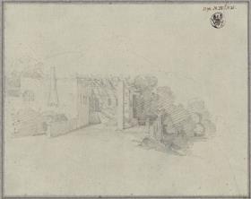 Italienisches Landhaus vor einem Berghintergrund