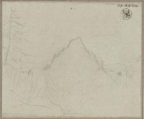 Landschaft mit Berg und Wasserfall / Studie zu dem Gemälde "Der Abend"