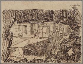 Die Zauberflöte. Oper von Wolfgang Amadeus Mozart. Vorstudie zum Entwurf zur 11. Dekoration. Felsgrotte