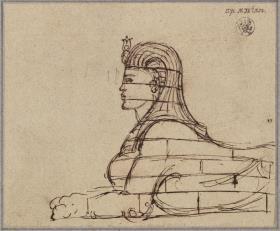 Die Zauberflöte. Oper von Wolfgang Amadeus Mozart. Vorstudie zum Entwurf zur 11. Dekoration. Sphinx