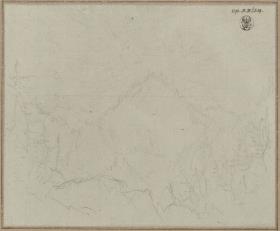 Landschaft mit Berg und Wasserfall / Studie zu dem Gemälde "Der Abend"