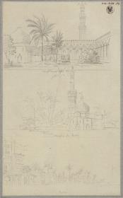 Inneres einer Moschee in Alexandria & Eine Moschee bei Rosette & Ansicht von Rosette (?)