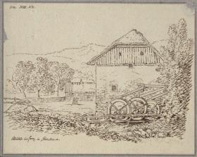 "Mühle bei Franz in Steiermark" / Ansicht der Mühle des Pfarrhofes Franz westlich von Cilli (Celje)