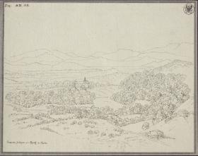 "Vor den Gebirgen von Popetz in Krein" / Blick auf das Dorf Podpetsch (Podpeč) in Krain