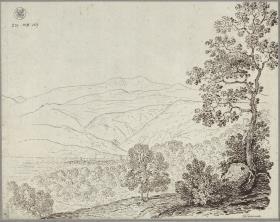 Blick auf die Monti Reatini mit dem Terminillo in den Abruzzen, in der Ferne Lugnano (Labico)