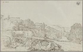 Ansicht von Rieti in den Apenninen mit der Brücke über den Velino