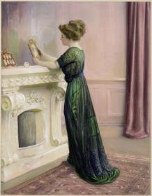 Frau in Hauskleid