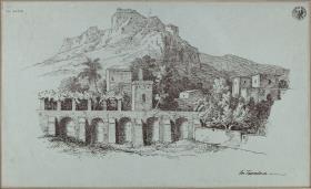 Landschaft bei Taormina mit einer Stützmauer aus römischer Zeit