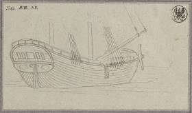 Heckansicht eines zweimastigen Schiffes