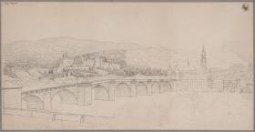 Heidelberg vom rechten Neckarufer aus mit der alten Neckarbrücke, dem Schloss und der Heiliggeistkirche