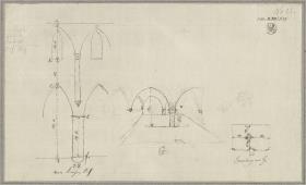 Kloster Chorin. Aufriss der Schiffswand, Skizze des Speisesaals und Baumstudien
