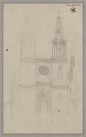 Kirchenentwurf. Westansicht mit drei Türmen