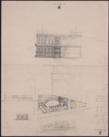 Berlin. Palais Prinz Wilhelm. Entwurf zum Neubau auf dem Gelände der späteren Bauakademie. Aufrisse, Grundriss, Ansicht und Details