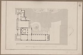 Berlin, Unter den Linden. Palais Prinz Wilhelm. Entwurf mit Ecktürmen. Grundriss mit Hofbibliothek am Opernplatz