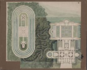 Potsdam-Sanssouci. Antikes Landhaus bei Schloss Charlottenhof. Situationsplan und Grundriss