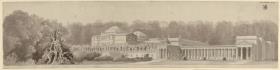 Potsdam-Sanssouci. Antikes Landhaus bei Schloss Charlottenhof. Perspektivische Ansicht von Nordosten