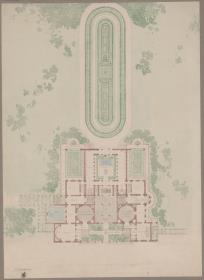 Potsdam-Sanssouci. Antikes Landhaus bei Schloss Charlottenhof. Grundriss der Gesamtanlage