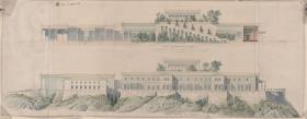 Schloss Orianda auf der Krim. Antikischer Entwurf. Längsschnitt, Seitenansicht