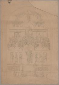 Entwurf zu einem Luther-Denkmal in Form eines monumentalen Wanddenkmals mit zahlreichen, in vier Zonen angeordneten Figuren