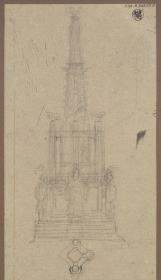 Graudenz (Grudziądz), ehem. Regierungsbezirk Marienwerder (Województwo Kujawsko-Pomorskie). Entwurf zum Denkmal für Wilhelm de Courbière in Form einer gotischen Filiale. Grundriss und Aufriss