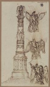 Berlin. Entwurf zum Kreuzbergdenkmal in Form einer Säule. Runder Entwurf mit Reliefs