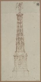 Berlin. Entwurf zum Kreuzbergdenkmal in Form einer Säule. Achteckiger Entwurf mit Reliefs und Ornamenten