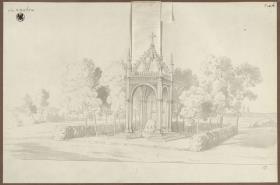 Lützen. Entwurf zu einem Denkmal für König Gustav II. Adolf von Schweden in Form eines gotischen Baldachins über dem Schwedenstein, mit Kreuzbekrönung, ohne Filiale