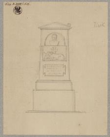 Entwurf zu einem Denkmal mit einer Büste, einem ruhenden Löwen und einem Kreuz