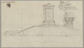 Belchau (Białochowo), ehemals Kreis Graudenz, Regierungsbezirk Marienwerder (Województwo Kujawien-Pommern). Erste Skizze zum Grabdenkmal Klinggräf (?) / Skizze zu einer Grabstele auf einem Hügel