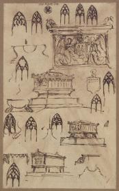 Skizzen zu einem Sarkophag in gotisierender Form /  Skizzen zum Denkmal für Königin Luise in Gransee (?) / Skizzen zu einem Denkmal für Franz Johann Ludwig von Alberthal in Gölsdorf bei Jüterbog (?)
