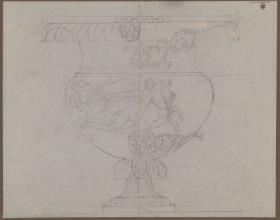 Vase mit Meeresross und Nymphe als Relief
