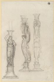 Entwurf zu zwei Tafelleuchtern mit weiblicher Gewandfigur