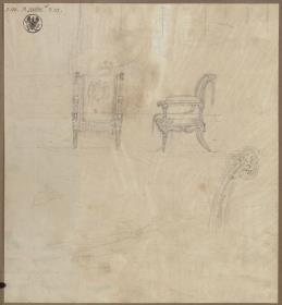 Berlin. Schloss, Wohnung Friedrich Wilhelms IV., Arbeitskabinett. Entwurf zu einem Sessel
