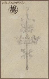 Ornament. Schwert mit Krone und Lorbeerzweigen
