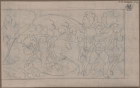 Relief mit Stier und Amor, von Akanthusornament umrankt