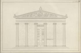 Architektur der geraden Bedeckung / Ionischer Tempel mit sechssäuligem Prostylos