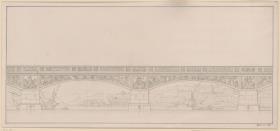 Entwurf zu einer Brücke mit Segmentbögen und landschaftlichem Hintergrund