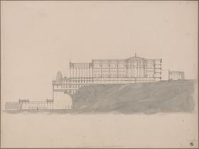 Die Residenz eines Fürsten. Profil Einfahrt, Vorhof Halle, Großer Thron- und Festsaal