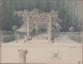 Potsdam-Sanssouci. Antikes Landhaus bei Schloss Charlottenhof. Entwurf zum Stibadium im Hippodrom