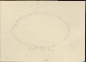 Geometrische Form. Ellipse, daran ein eckiger Anschluss mit parallelen Linien